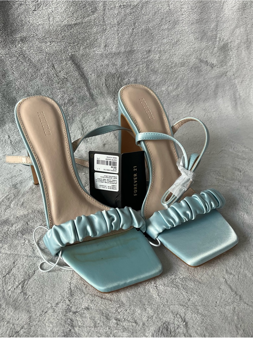 Forever 21 Light Blue Satin Ruched Strap Heeled Sandals